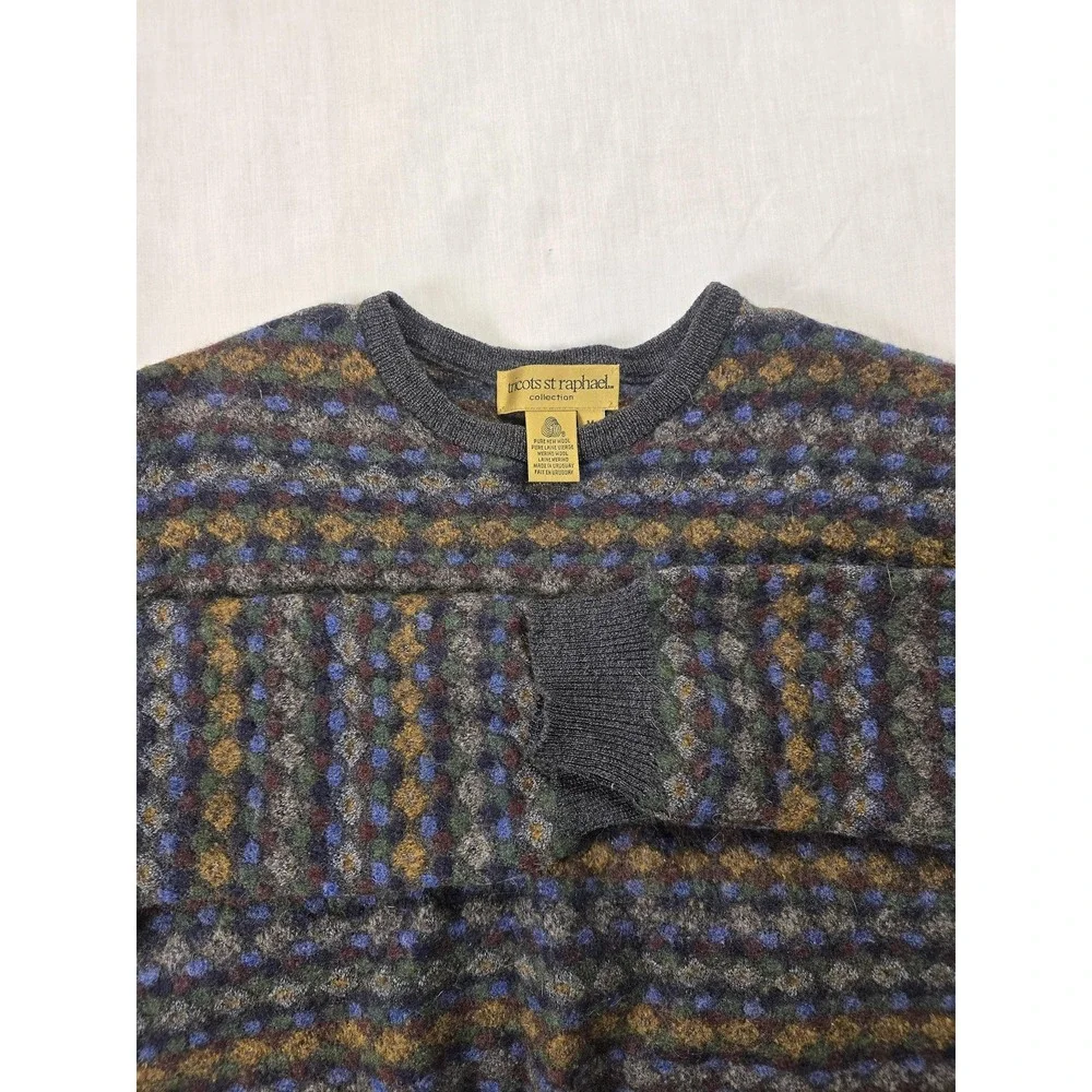 Tricots St. Raphael Sweater Mens Medium Gray Merino Wool Geometric Knit Pullover